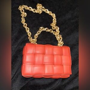 Melie Bianco Vegan Orange Crossbody Bag with Gold Chain